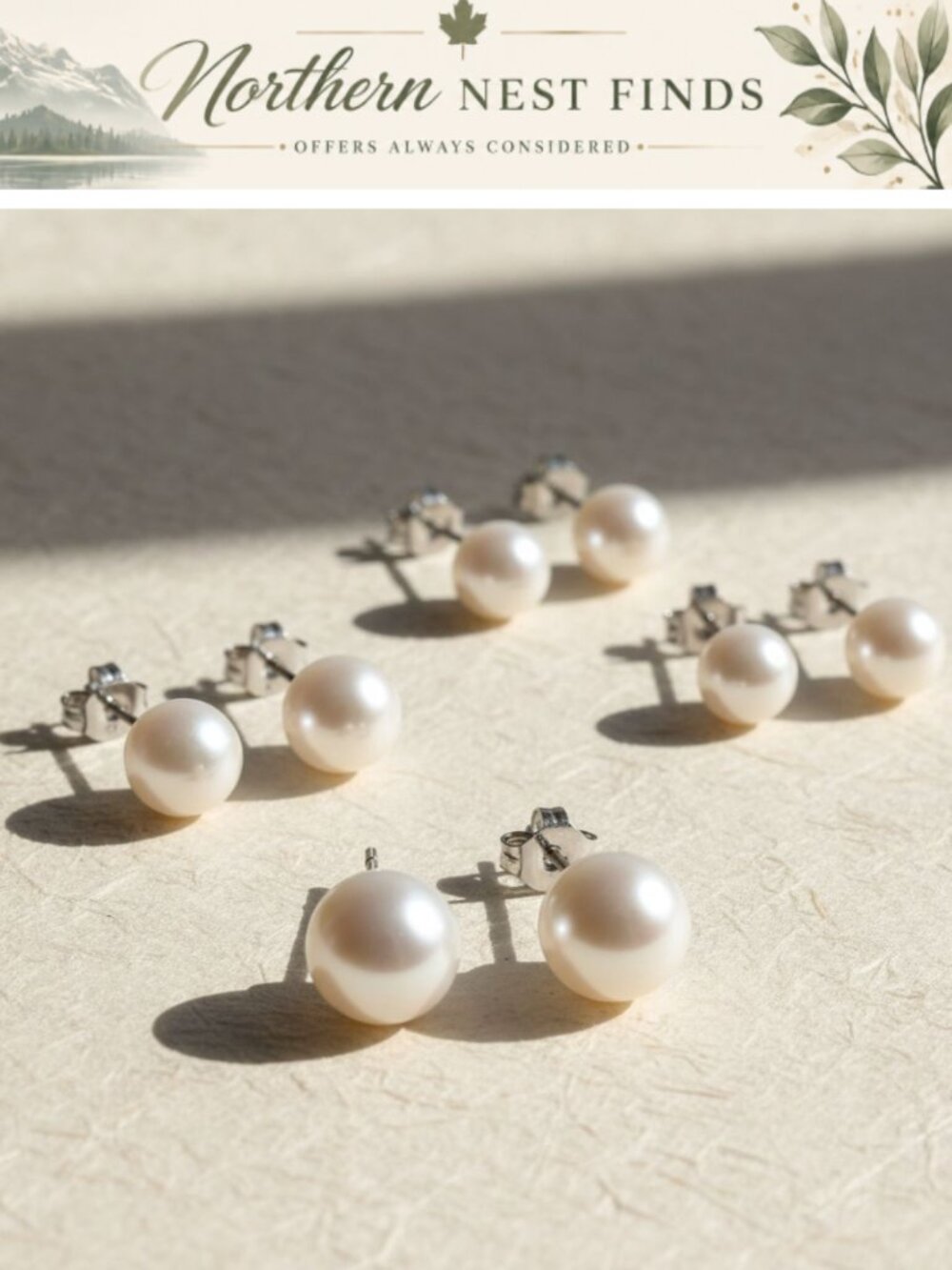 6 Pairs 925 Sterling Silver Pearl Stud Earrings Hypoallergenic Set
